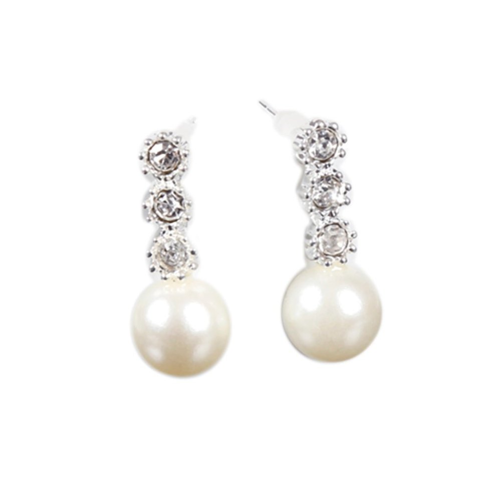 1CT Diamond Pearl Drop Wedding Pierced Earrings - Picture 2 of 6